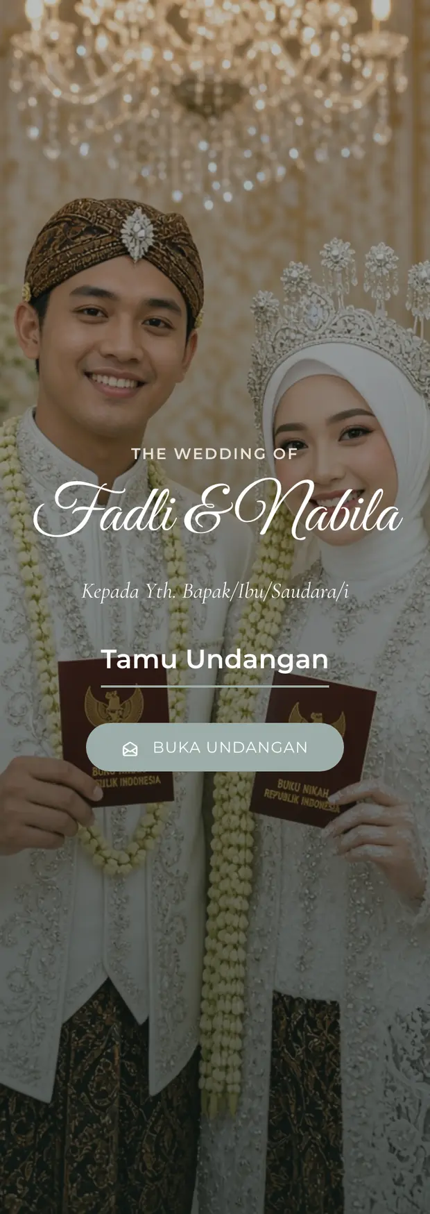 Sampul undangan Rustic Floral di layar ponsel, lengkap dengan nama tamu